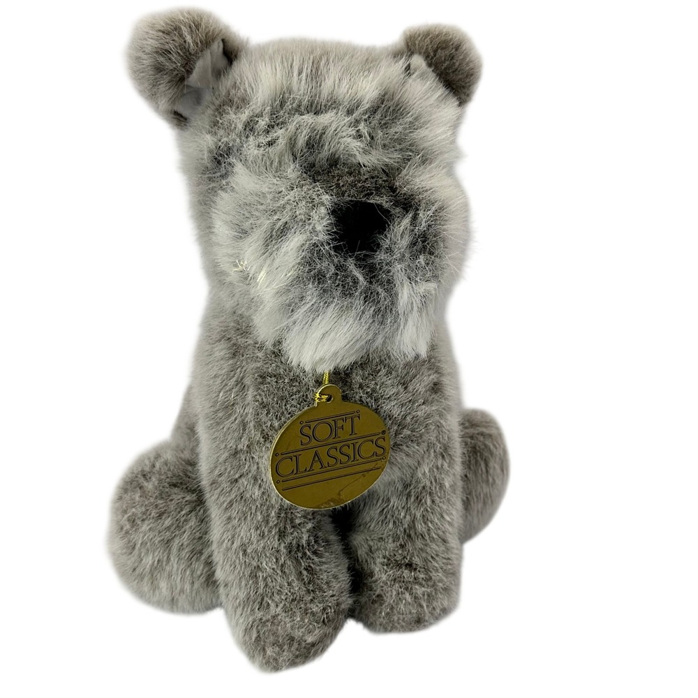 Vintage 1988 Dakin Soft Classics Schnauzer Plush Dog Grey‎ White 10 inch Sitting